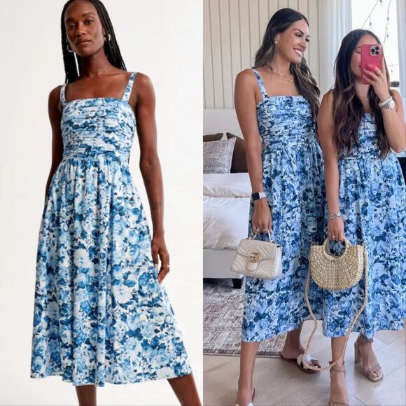 Abercrombie & Fitch Dresses & Skirts - Abercrombie & Fitch Emerson Wide Strap Midi Dress Blue White Floral